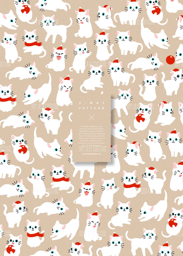 各种动作的可爱小猫咪圣诞图案素材[PSD]