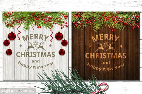 仿木纹理圣诞节主题背景矢量设计素材【EPS,JPG】 - 源文件