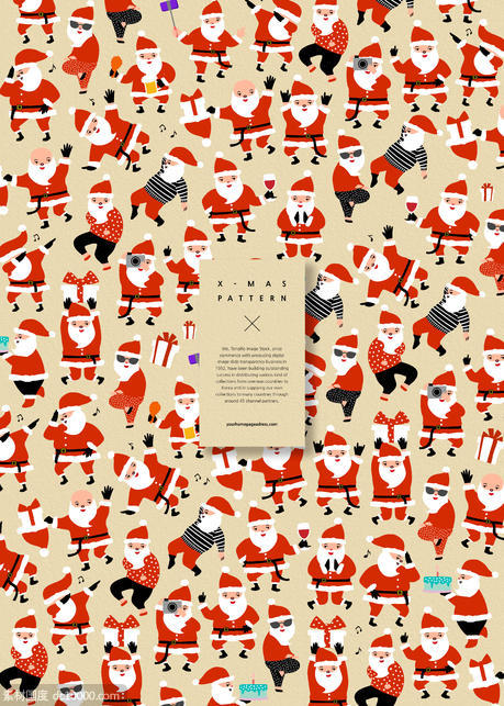 各种不同姿势的圣诞老人图案背景设计素材【psd】 - 源文件