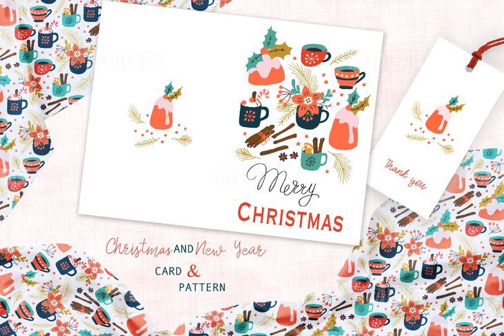 圣诞饮品手绘图案背景素材贺卡设计模板【AI,EPS,JPG】