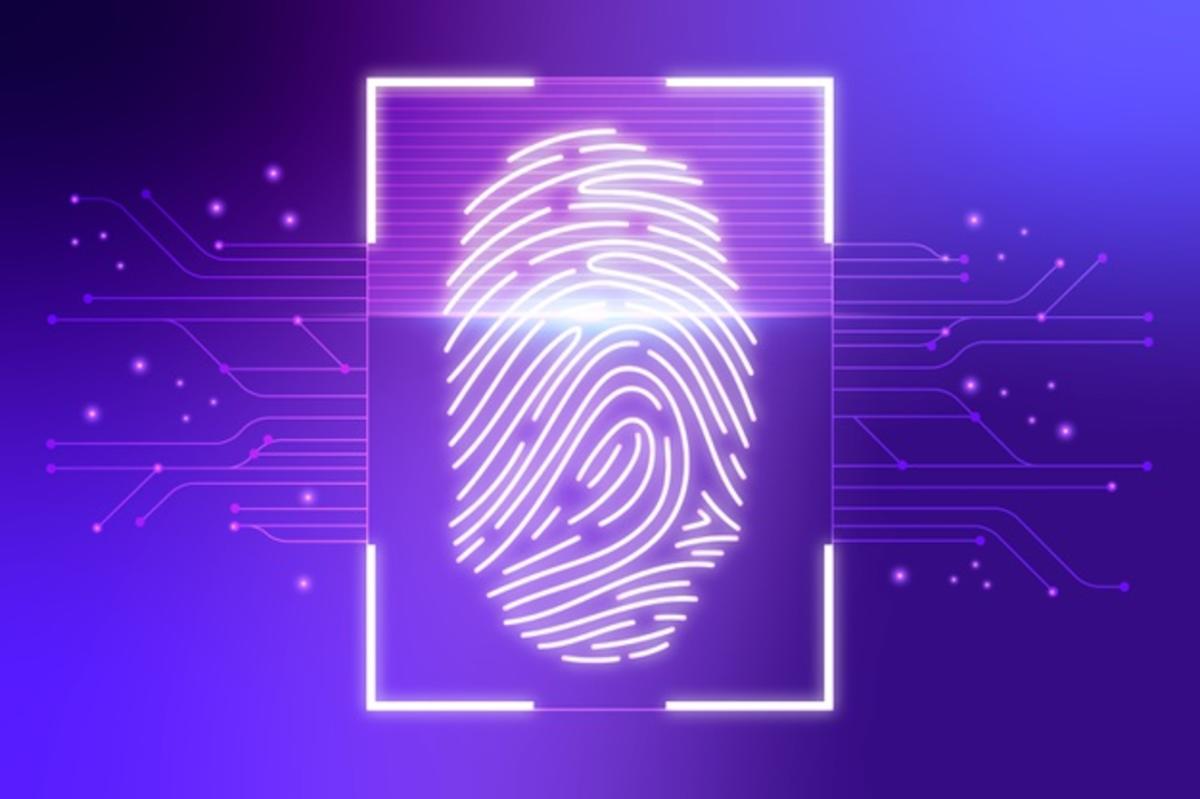 酷炫指纹加密背景 Violet neon fingerprint background Vector【jpg，eps】