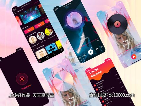 深色音乐app ui playnow .xd素材下载-源文件-素材国度dc10000.com