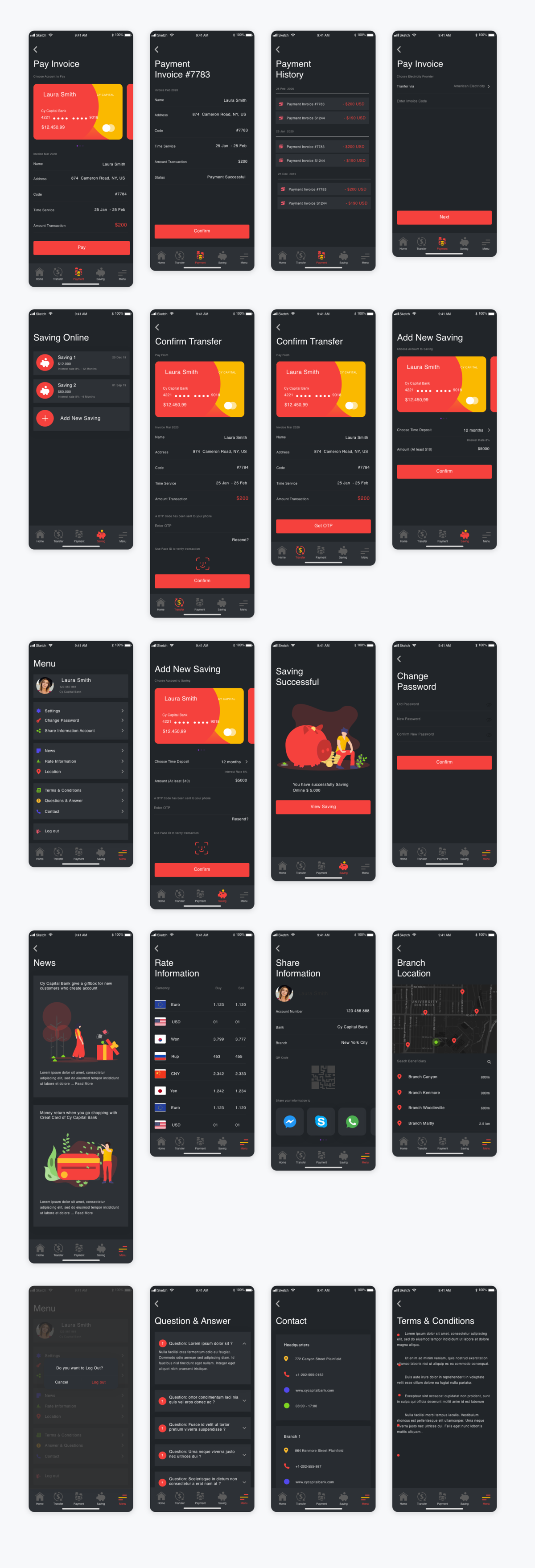 暗黑主题Cy Bank 金融银行app ui .xd素材下载