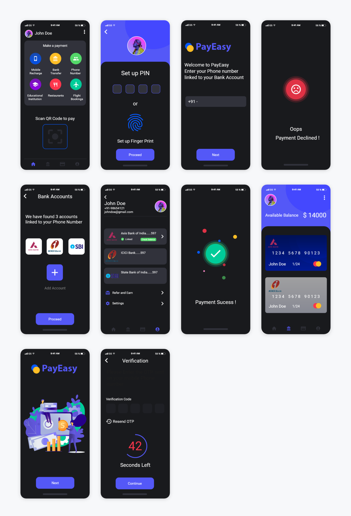 Payeasy 暗黑主题支付 钱包app ui .xd素材下载