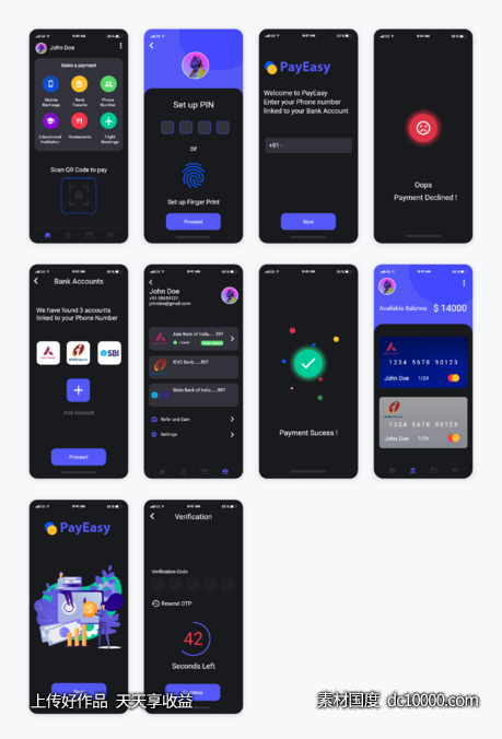 Payeasy 暗黑主题支付 钱包app ui .xd素材下载-源文件-素材国度dc10000.com