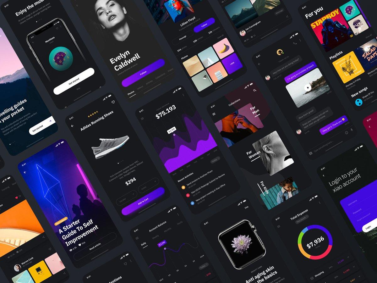 Xiao iOS UI Kit  260 app ui页面 明暗2种风格 .xd .fig .sketch .psd素材下载