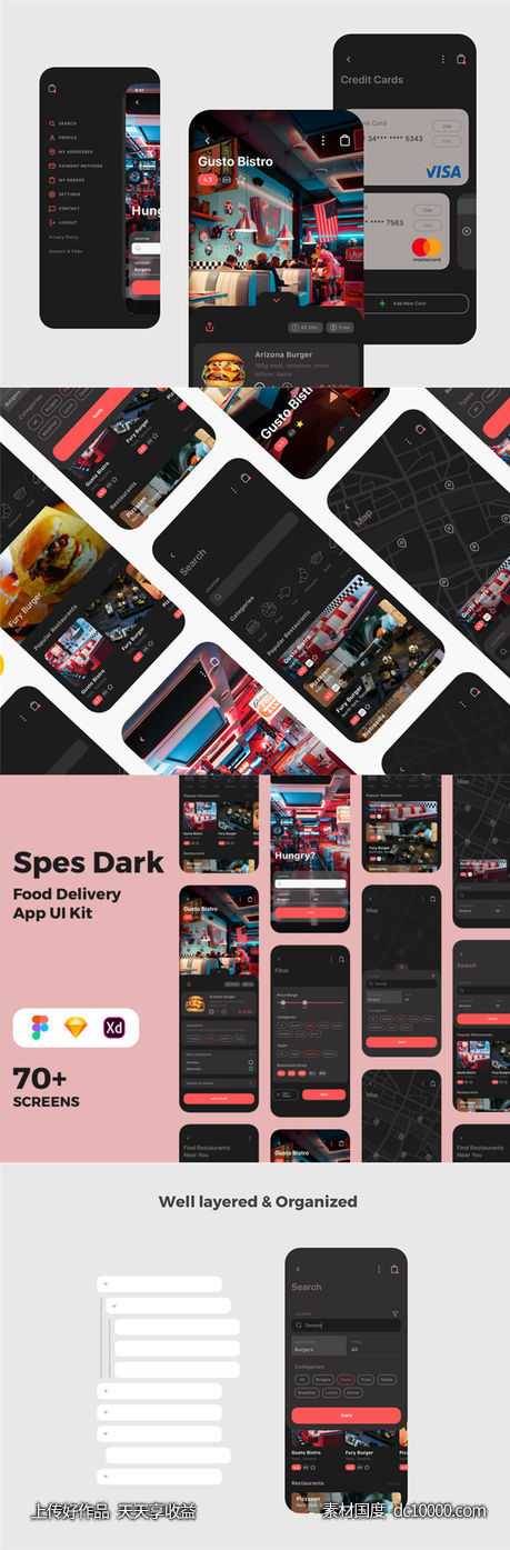 色主题成套餐饮美食外卖app ui spec .xd .sketch .fig素材下载-源文件-素材国度dc10000.com