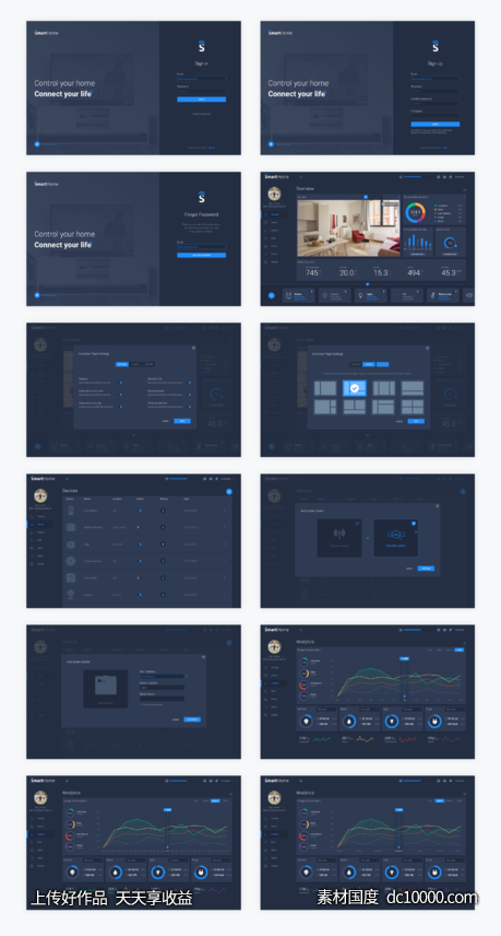 smart home 数字智能家居控制后台dashboard .sketch素材下载-源文件-素材国度dc10000.com