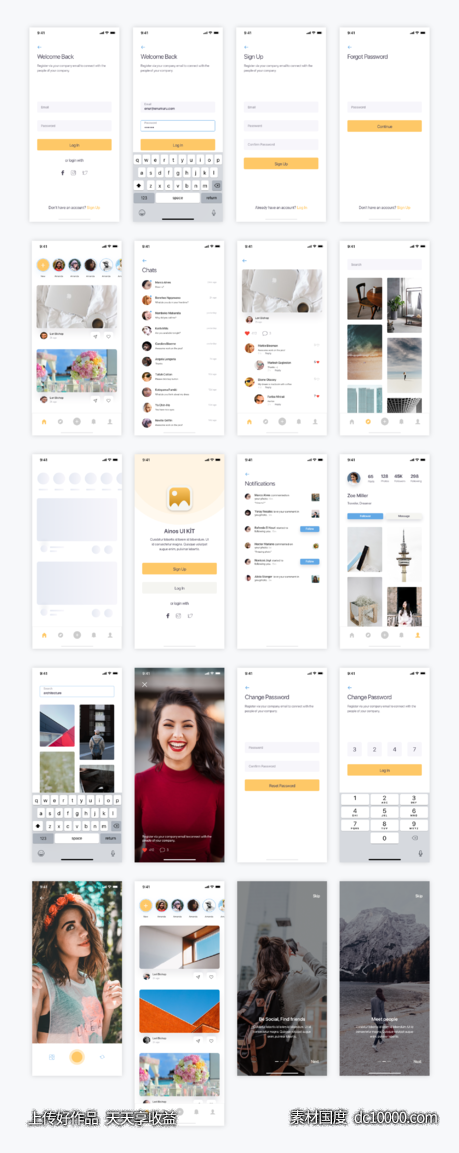 图片社交APP ui 模板 ainos .sketch .fig .xd素材下载-源文件-素材国度dc10000.com
