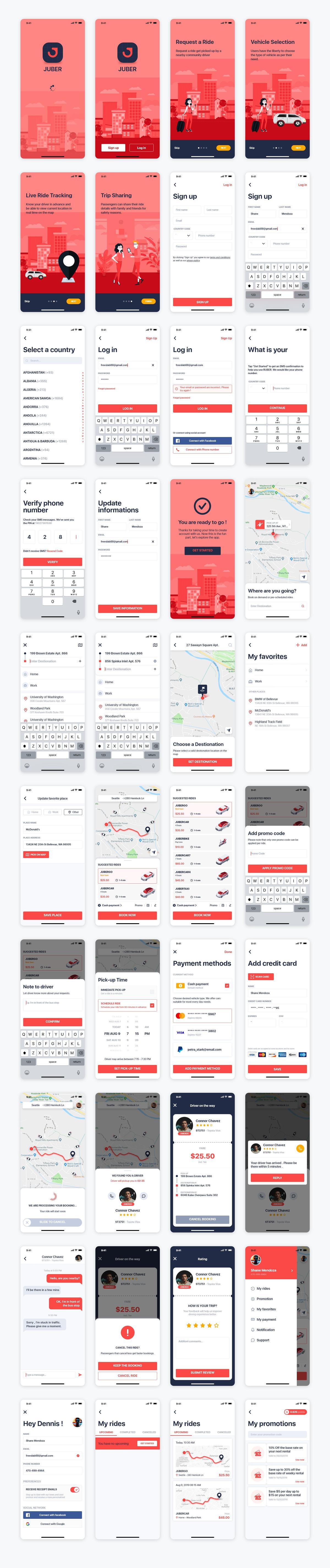 成套打车app ui JUBER .sketch素材下载