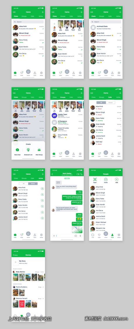 WhatsApp iOS App ui .ai下载-源文件-素材国度dc10000.com