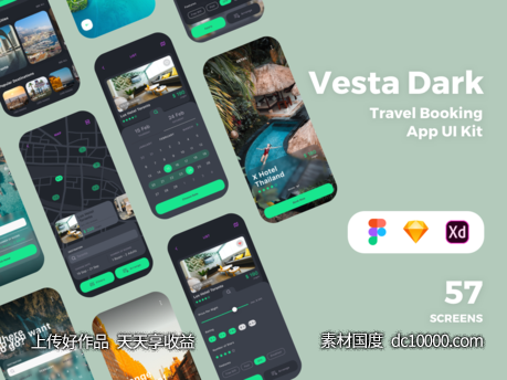 旅游预订app ui kit Vesta .xd .fig .sketch素材下载-源文件-素材国度dc10000.com