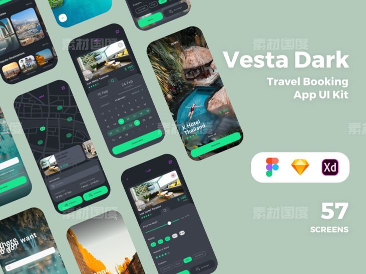旅游预订app ui kit Vesta .xd .fig .sketch素材下载