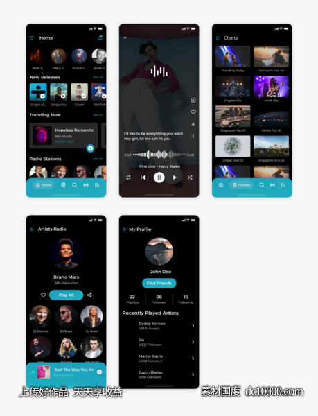 音乐app ui .sketch素材下载-源文件-素材国度dc10000.com