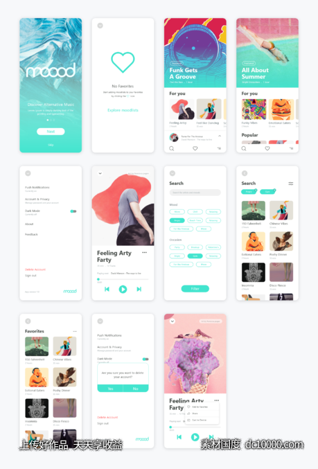 moood 音乐app ui .xd素材下载-源文件-素材国度dc10000.com
