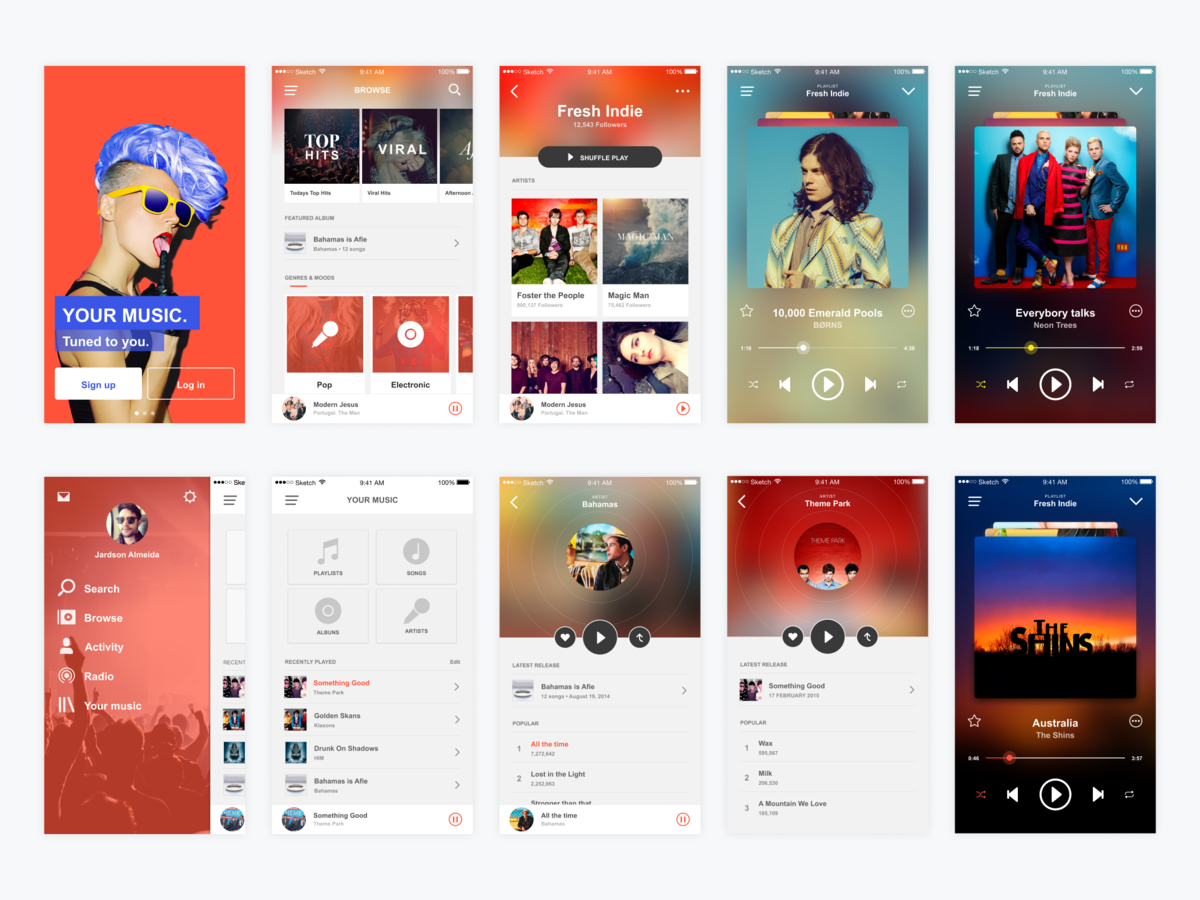 音乐app ui .sketch素材下载