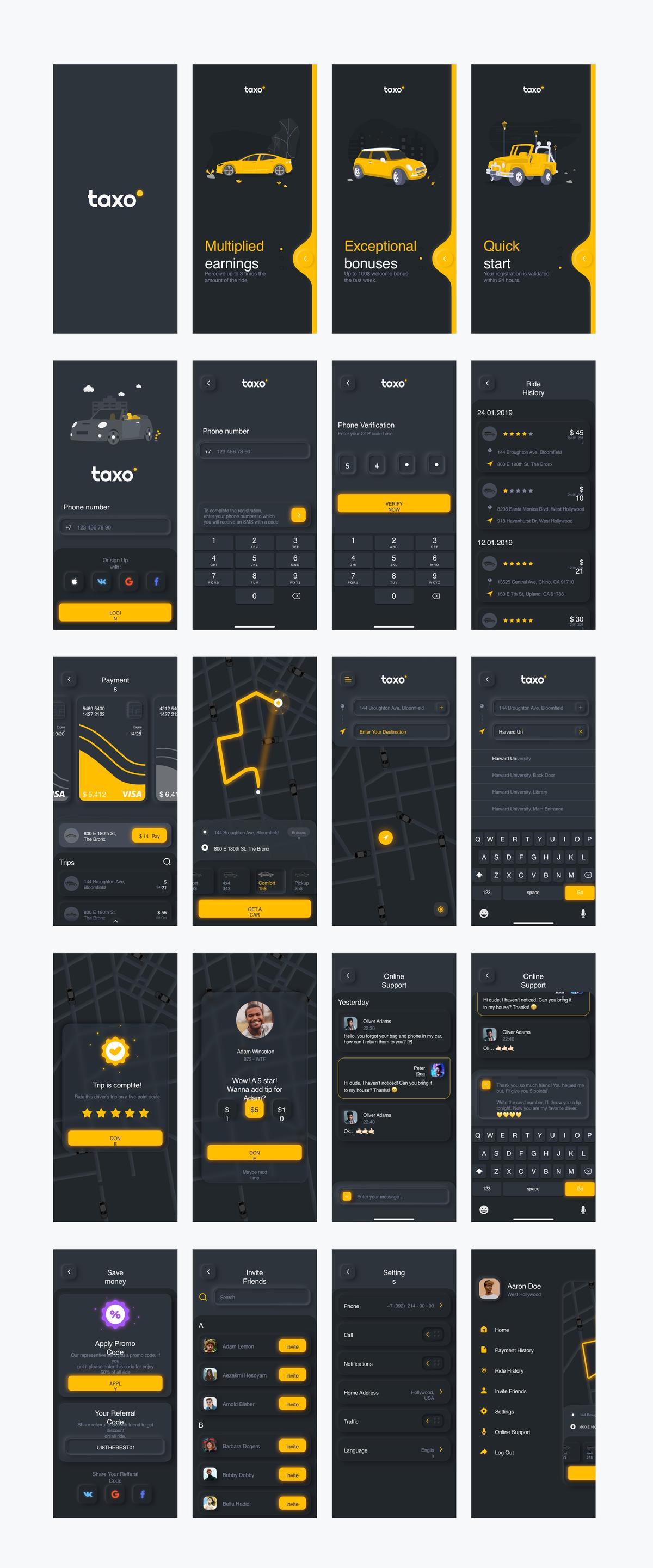 Taxo 暗黑模式 Neumorphic 风打车app ui .sketch素材下载