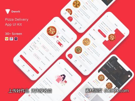 披萨外卖app ui kit Denrit .xd .fig .sketch素材下载 - 源文件