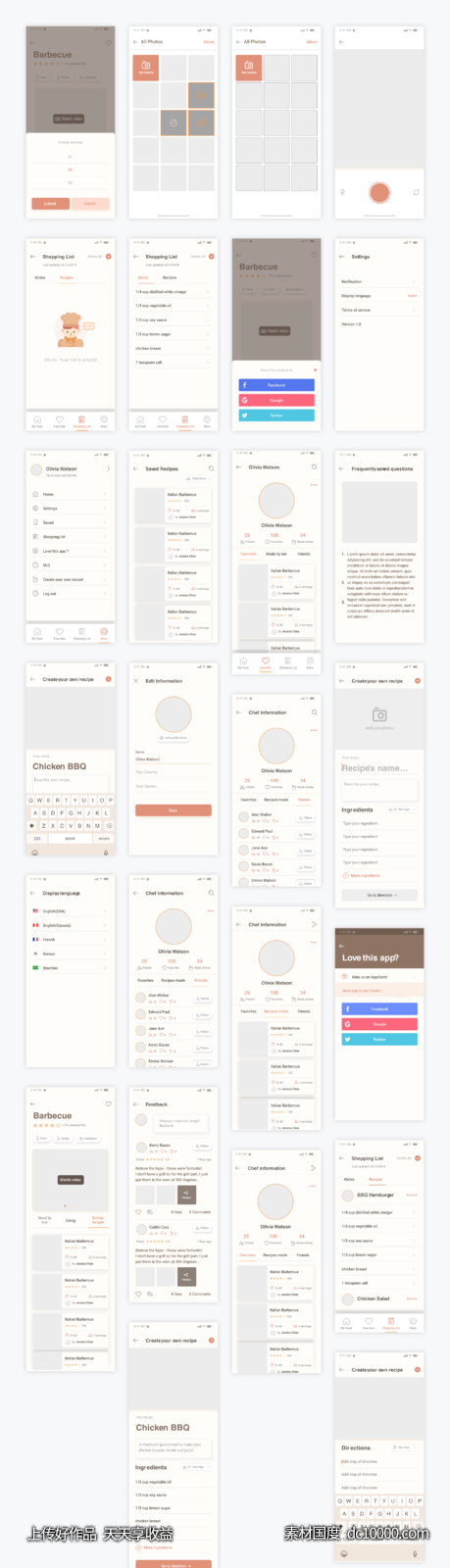 Caco Cooking 美食app ui kit .psd .xd .sketch素材下载-源文件-素材国度dc10000.com