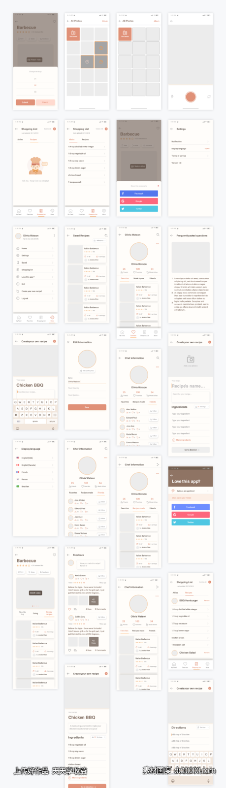 Caco Cooking 美食app ui kit .psd .xd .sketch素材下载 - 源文件