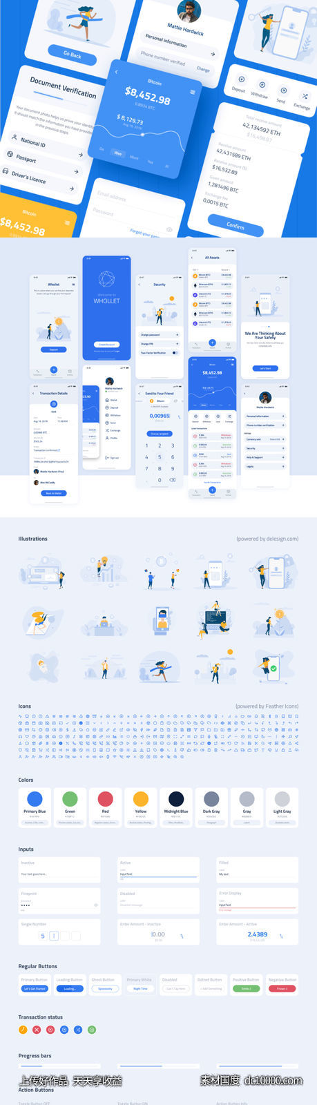 Whollet 数字货币支付钱包应用app ui .sketch .fig素材下载-源文件-素材国度dc10000.com