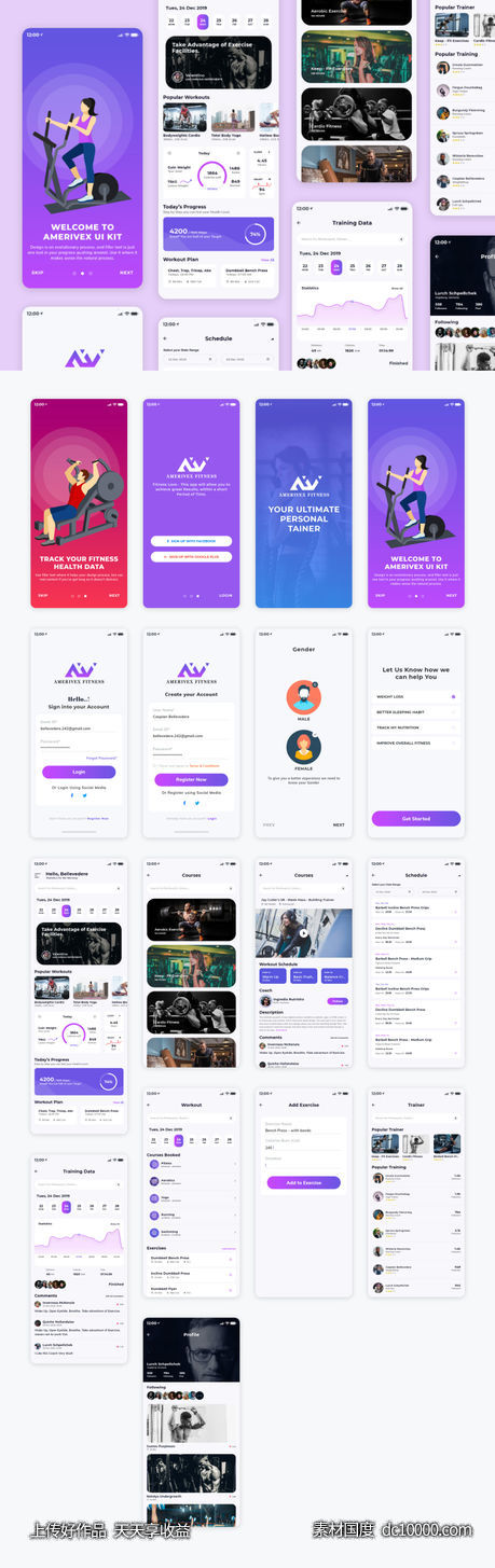 健身app ui .xd素材下载-源文件-素材国度dc10000.com