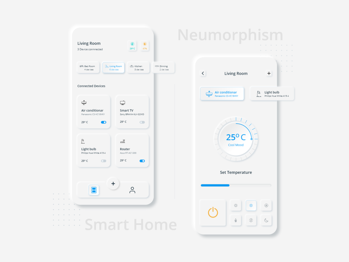 Neumorphic 智能家居app ui .xd素材下载