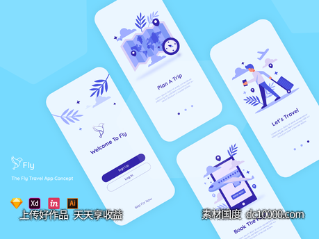 旅游app onboarding .xd .sketch .ai素材下载-源文件-素材国度dc10000.com