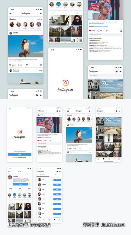 instgram app ui redesign .xd素材下载-源文件-素材国度dc10000.com