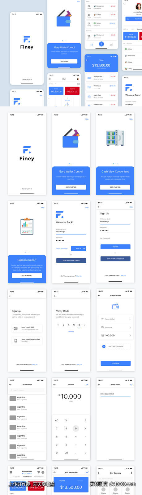 金融app ui Finey .xd素材下载-源文件-素材国度dc10000.com