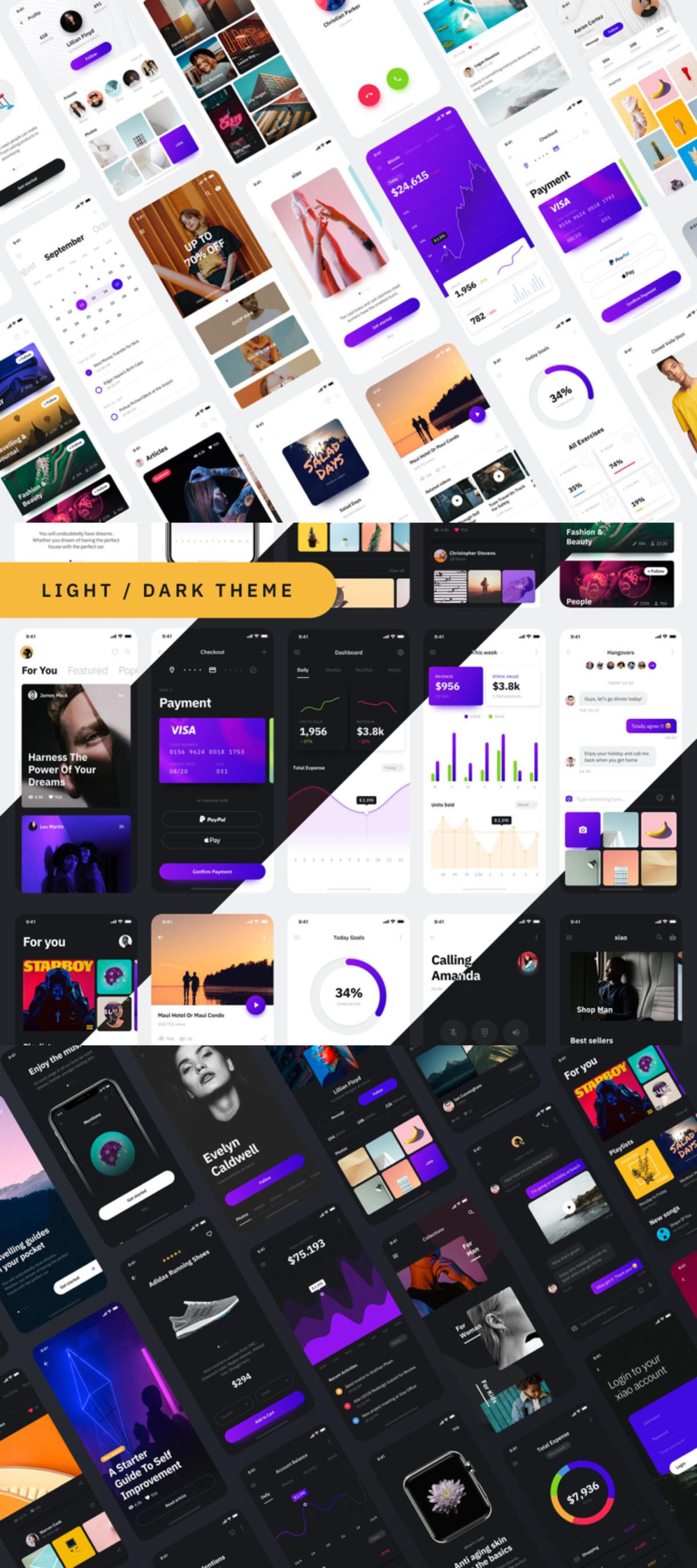 Xiao iOS UI Kit app ui页面 明暗2种风格 .xd .fig .sketch .psd素材下载