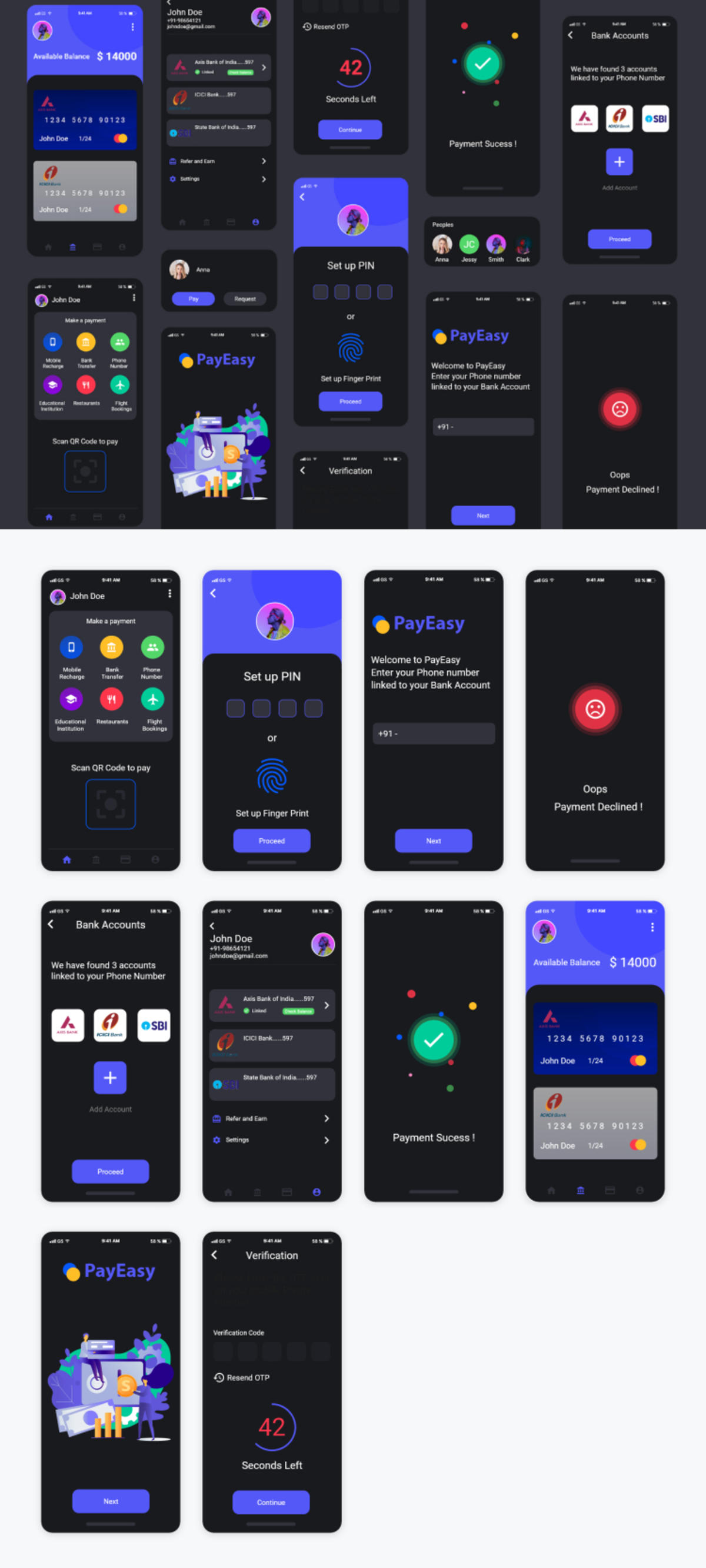 Payeasy 暗黑主题支付 钱包app ui .xd素材下载