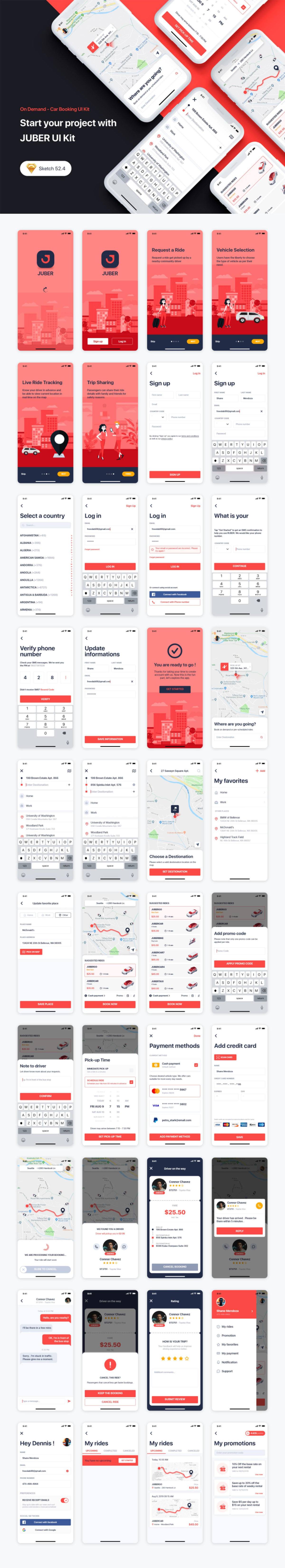 成套打车app ui JUBER .sketch素材下载