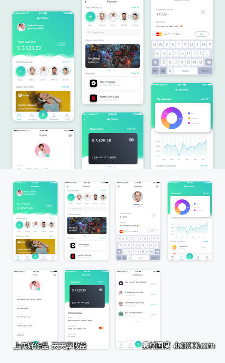 支付、钱包应用app ui .sketch素材下载-源文件-素材国度dc10000.com
