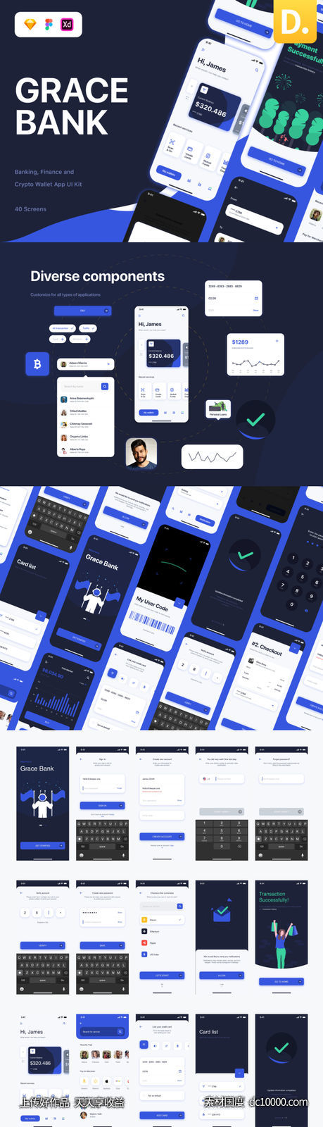 Grace Banking 银行金融app ui .fig .sketch .xd素材下载-源文件-素材国度dc10000.com