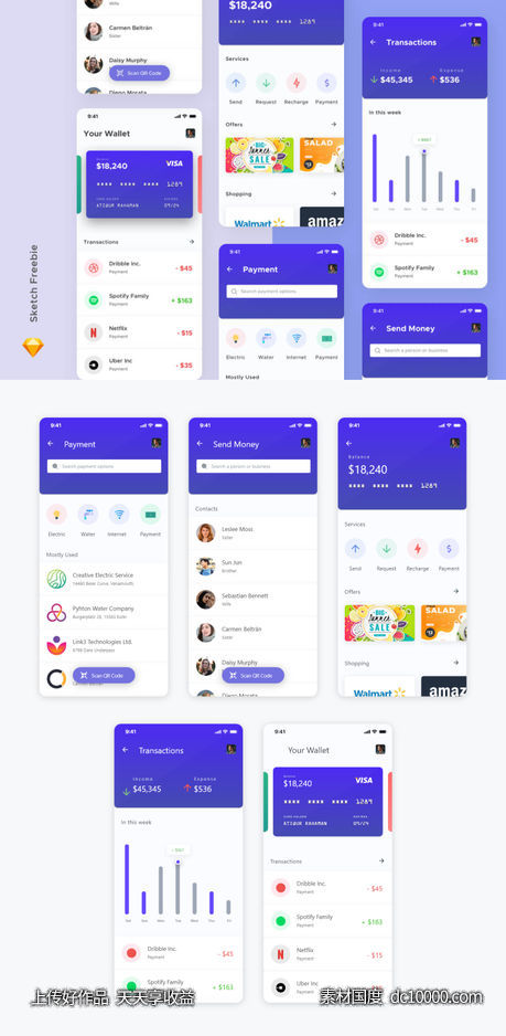 钱包app ui .sketch素材下载 - 源文件