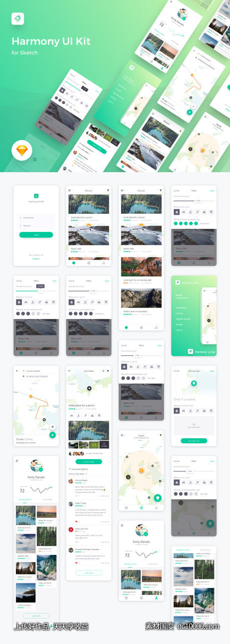 旅行app ui kit Harmony .xd素材下载-源文件-素材国度dc10000.com