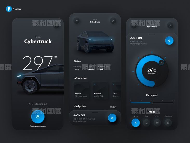 Tesla 卡车控制app ui .fig素材下载