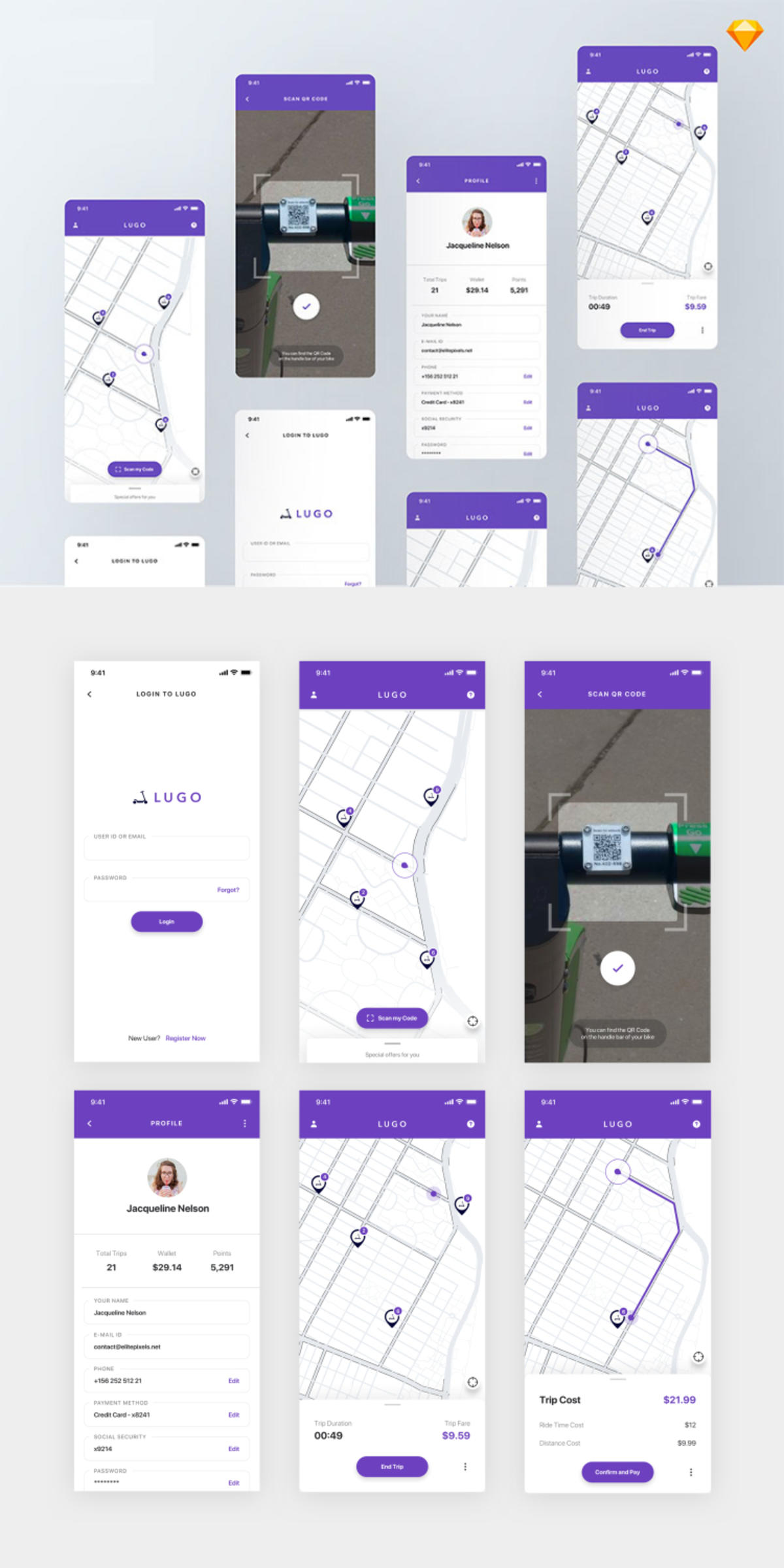 共享单车app ui .sketch素材下载