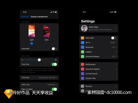 iOS 13 Darkmode 设置页面ui .sketch素材下载-源文件-素材国度dc10000.com