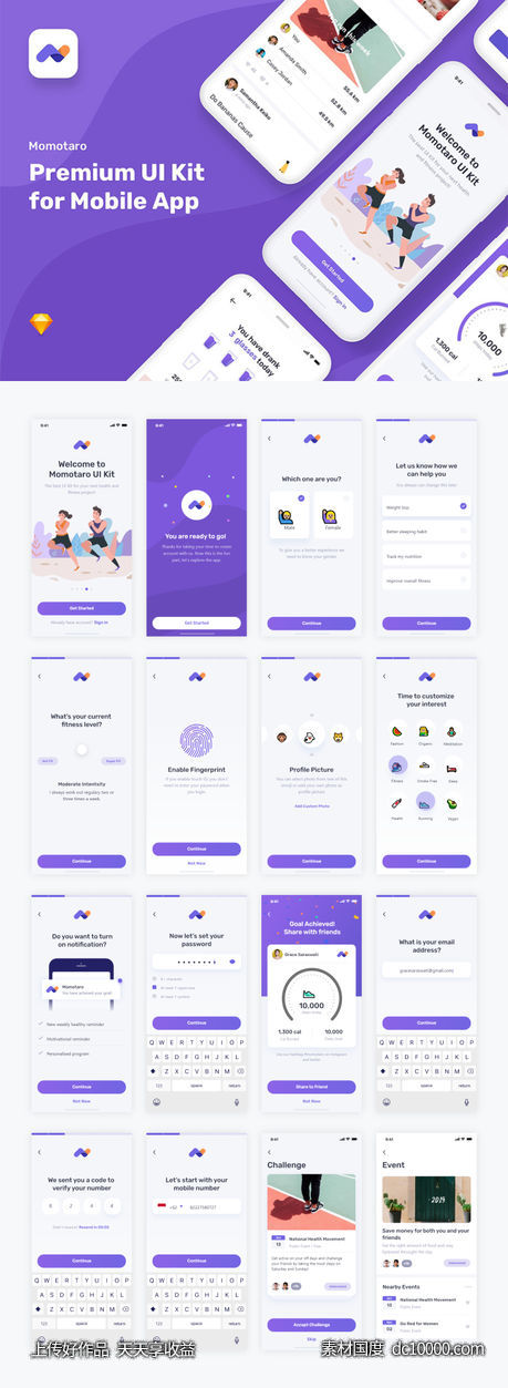 健康健身类社交app ui kit Momotaro .sketch素材下载 - 源文件