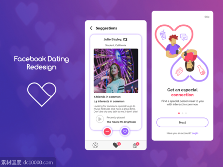 类似探探的facebook dating 约会app ui .sketch素材下载 - 源文件