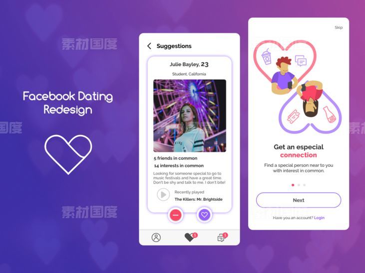 类似探探的facebook dating 约会app ui .sketch素材下载
