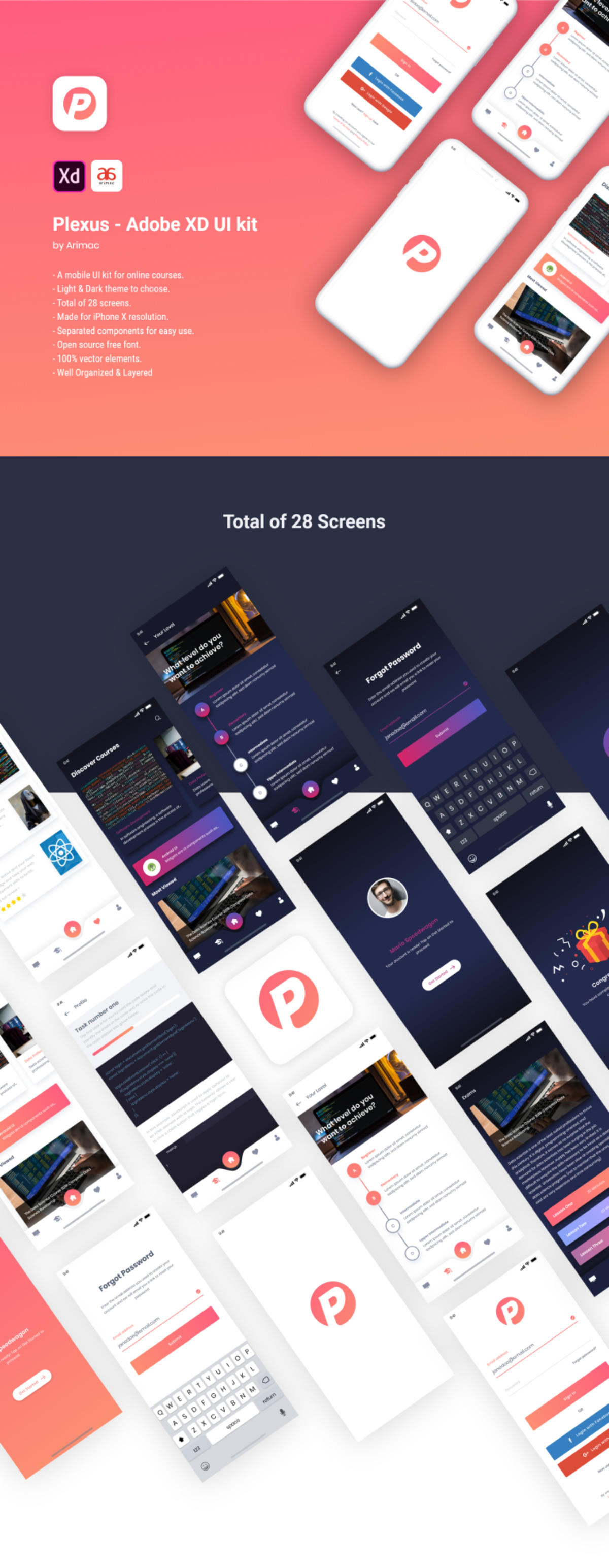 在线学习、课程app ui Plexus .xd素材下载