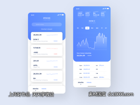 股票app 数据页面ui .xd素材下载-源文件-素材国度dc10000.com