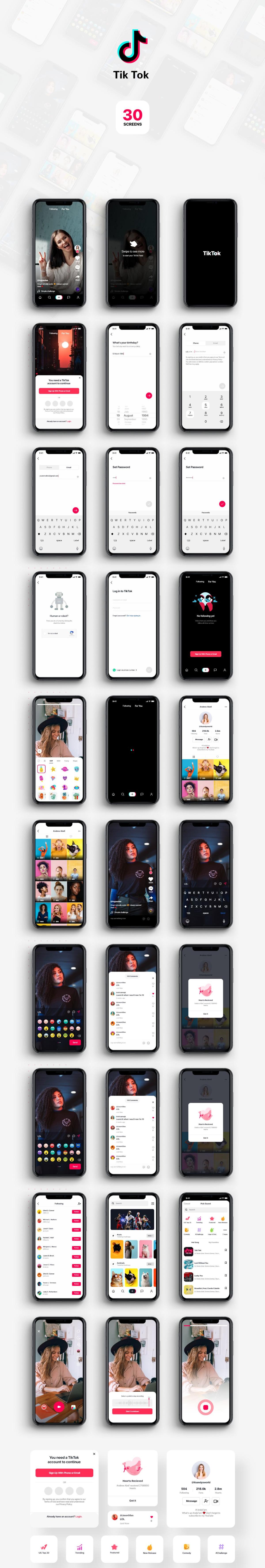 抖音短视频app 国际版Tik Tok 整套UI .xd素材下载