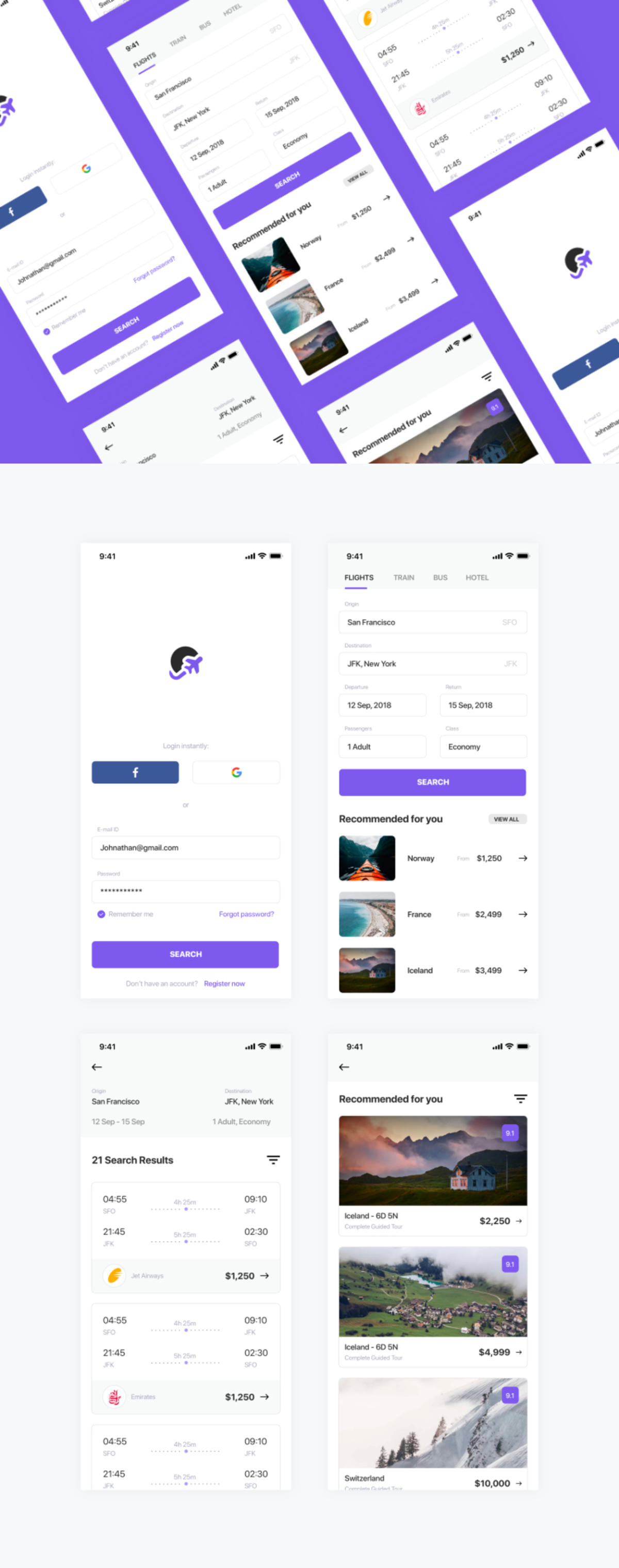 机票预定app ui .sketch素材下载