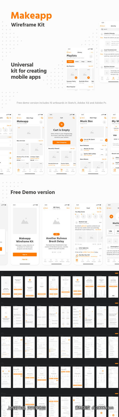 Makeapp app ui 线框模板 uikit .sketch素材下载-源文件-素材国度dc10000.com