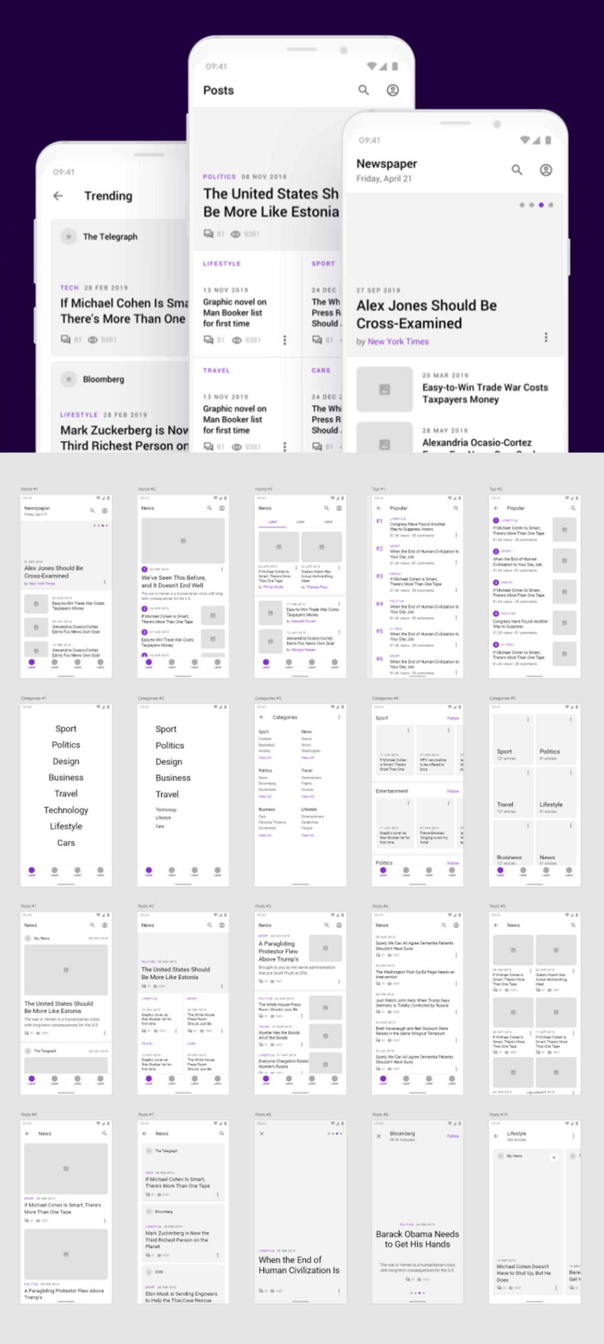 Fragments Android app 线框图 wireframe kit .xd .fig .sketch素材下载