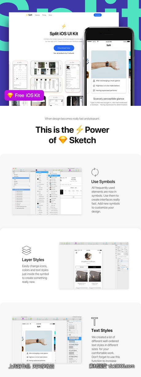 Split iOS app UI Kit .Sketch素材下载-源文件-素材国度dc10000.com